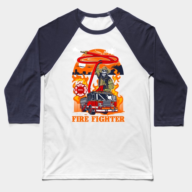 FIRE FIGHTER SKULL Baseball T-Shirt by beanbeardy